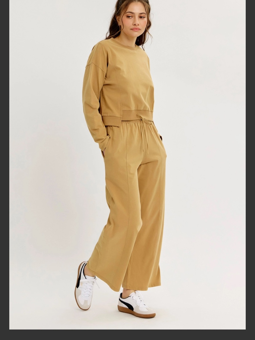 (717) Mineral Washed Soft Cotton Oversized Pullover Top & Pants Set - S - NWT